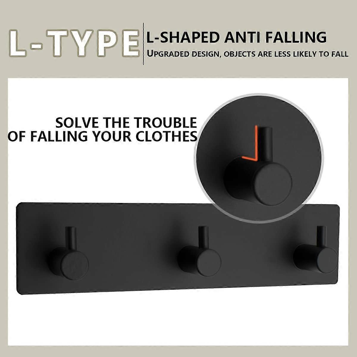 Set of 4 Waterproof Stainless Steel Self Adhesive Hooks (Matte Black) 18*4.5*2.7cm