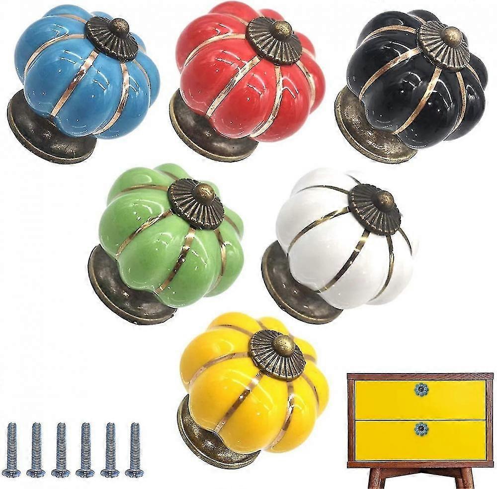 Ceramic Furniture Knobs 6 Pack Drawer Knobs Colorful Furniture Knobs Retro Drawer Knobs