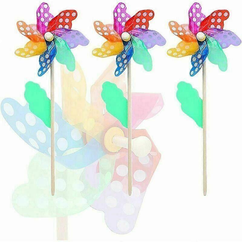 3x Windmill Rainbow Dot Windmill Garden Decorative Dot Pattern Windmill with Support Pillars, 24cm