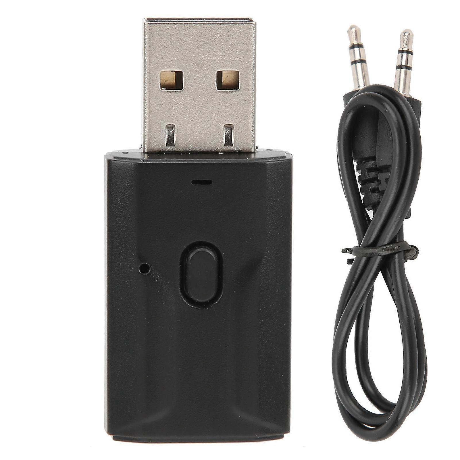 Usb Bluetooth Adapter Portable Wireless Audio Receiver Transmitter Black For Pc Tv Car 3.5mm Aux
