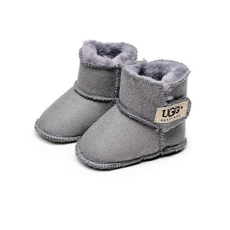 1 pair of grey plush cotton boots with soft soles, suitable for children aged 9-12 months, warm and