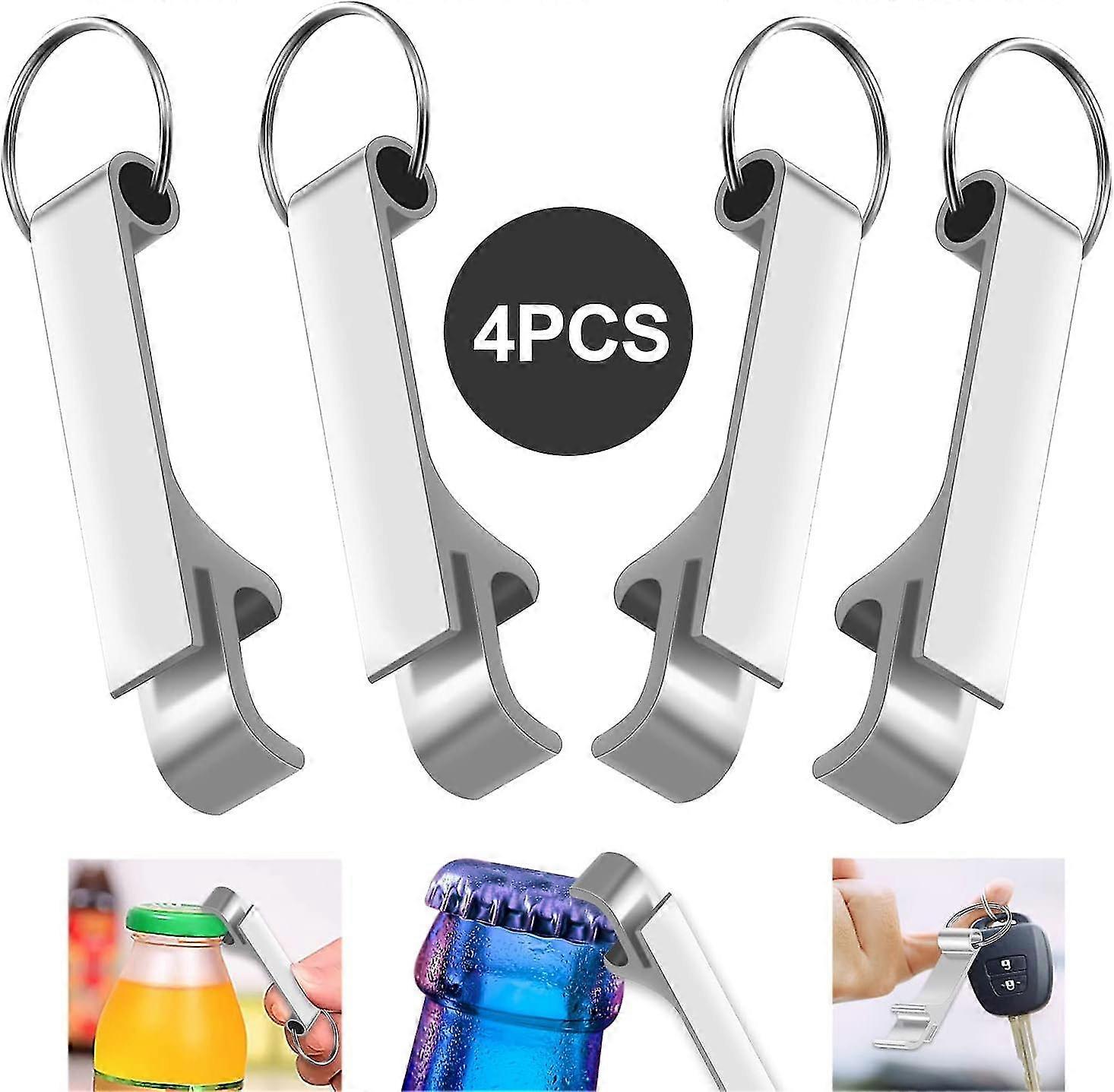 4pcs Alnum Alloy Bottle Opener Keyring - Multi-function Mini Keychain Openers (silver)