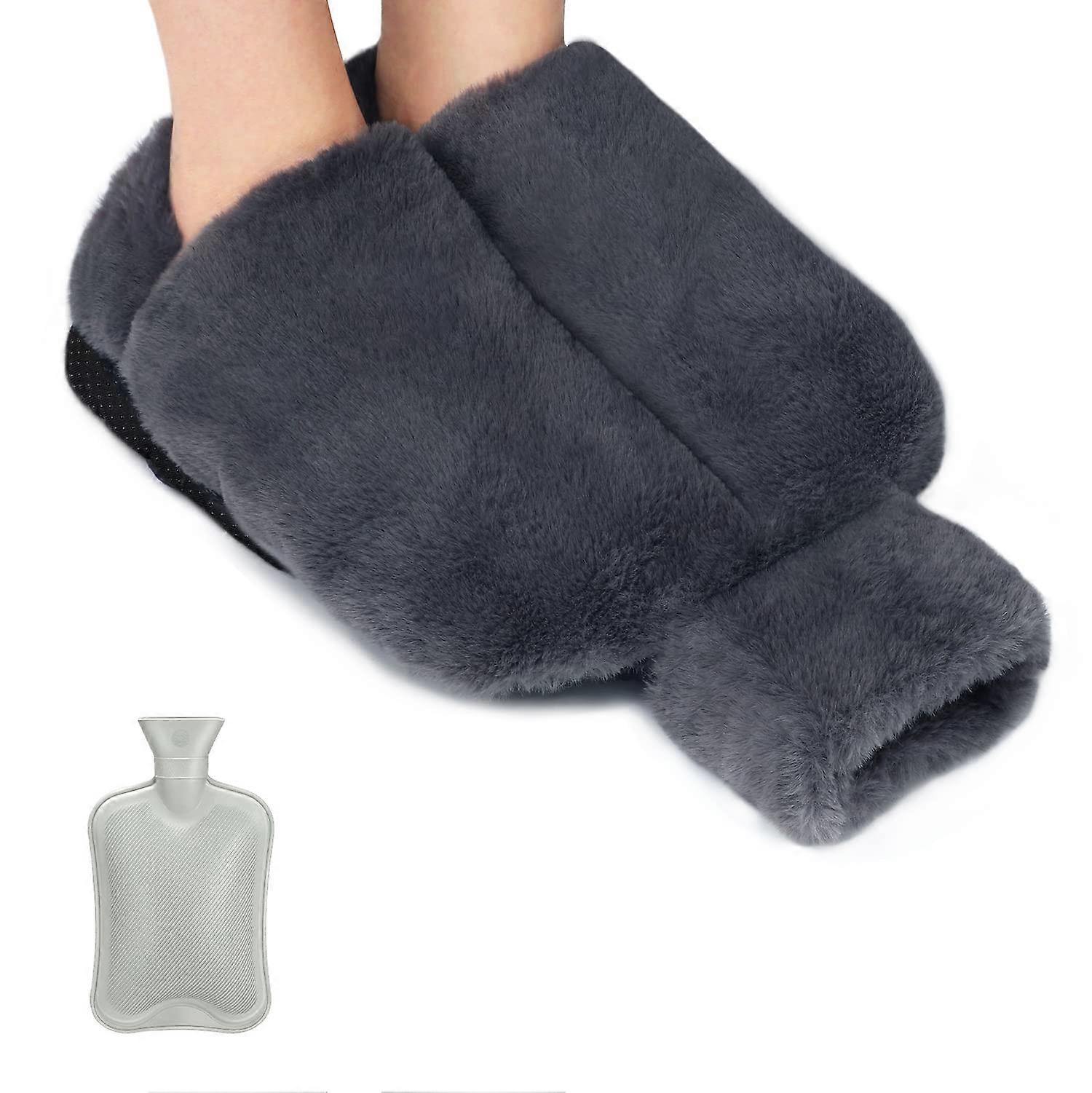 Fußwärmer Wärmflasche Füße, 2-in-1 Fußwärmer Flasche ohne Strom, Erwachsene Fußwärmer Lammfell 2L Wärmflasche groß, Ultra Soft Win