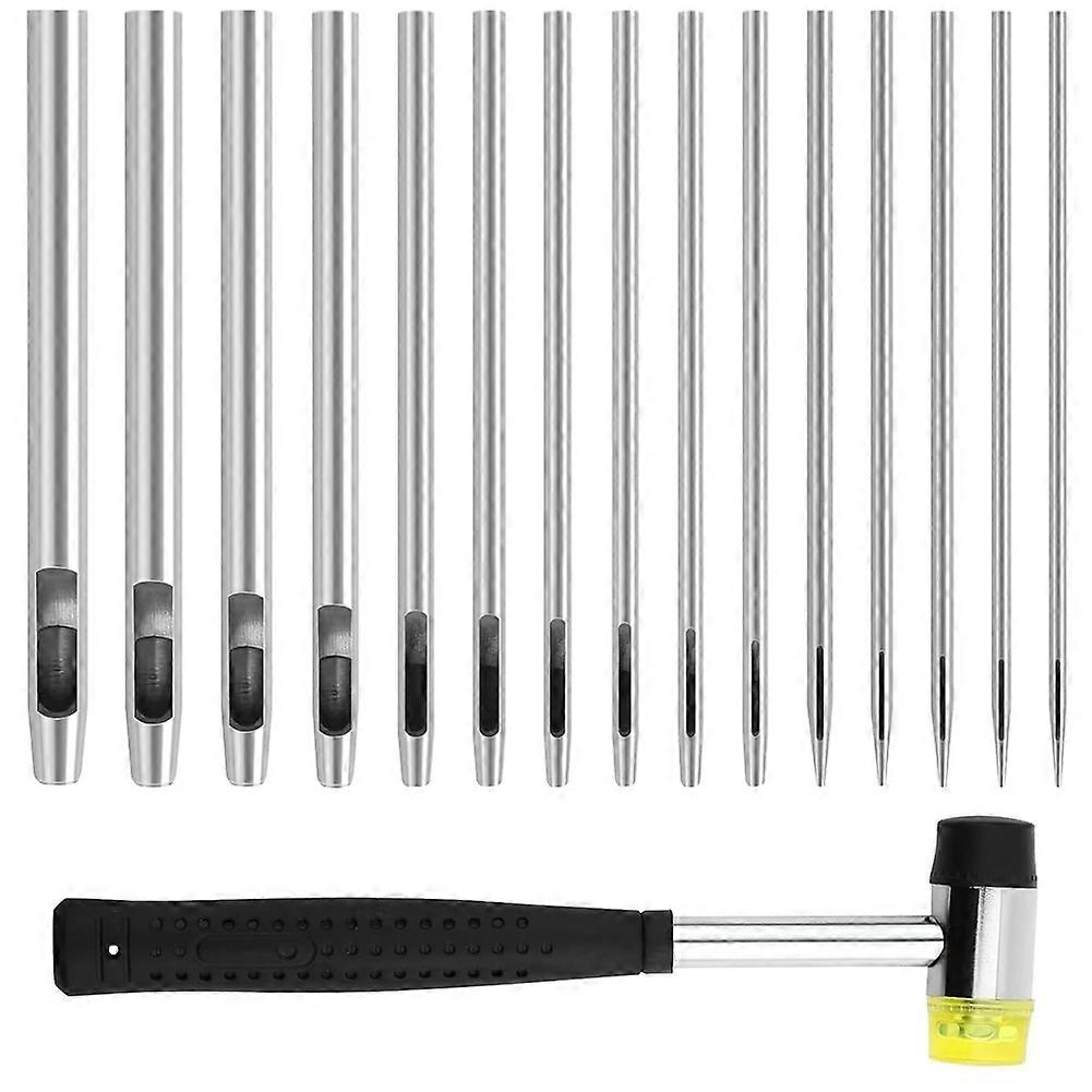 15-Piece Hole Punch Set, Leather Punch Set,0.5 mm to 6 Mm, Round Steel Hollow Punch Set with 1 Rubb