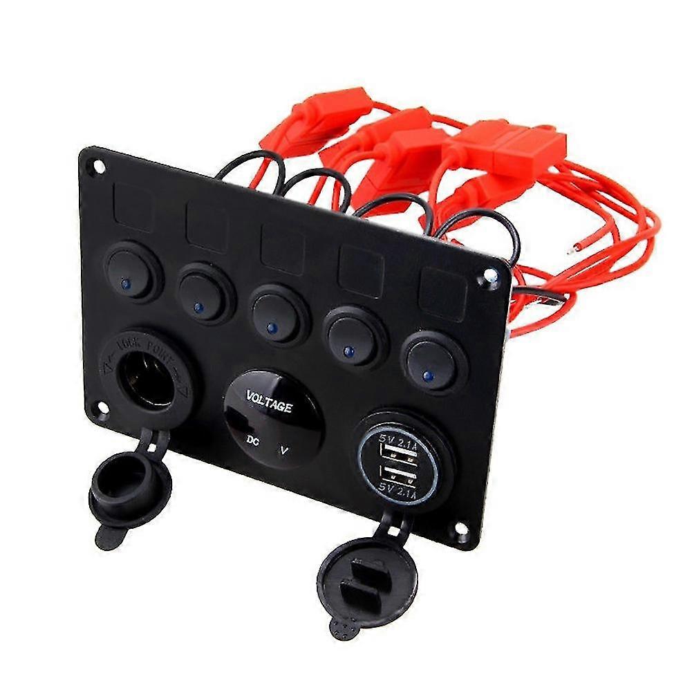 Waterproof Marine Boat Led 5 Rocker Switch Usb Voltmeter Power Socket Panel