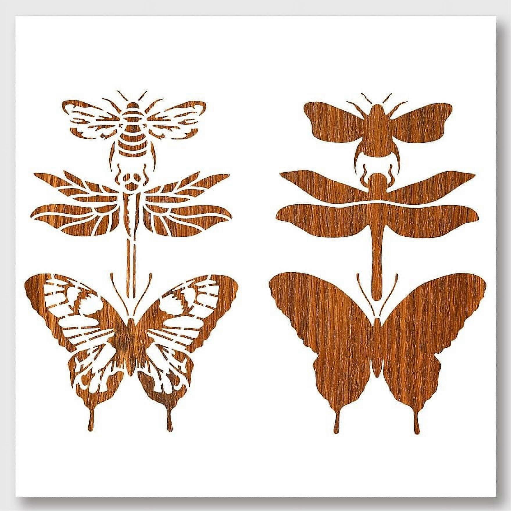 2Pcs Layered Butterfly Pattern Painting Templates Dragonfly Bee Pattern Hollow Out Drawing Painting Stencils