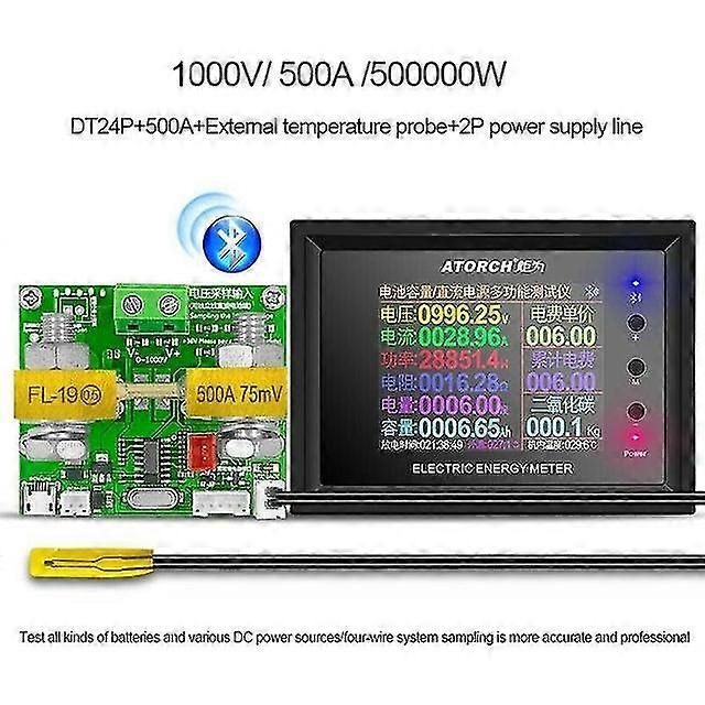 Dt24 digital display bt dc power meter voltmeter ammeter battery capacity tester 30a/100/200/300/400/500a current voltage meters
