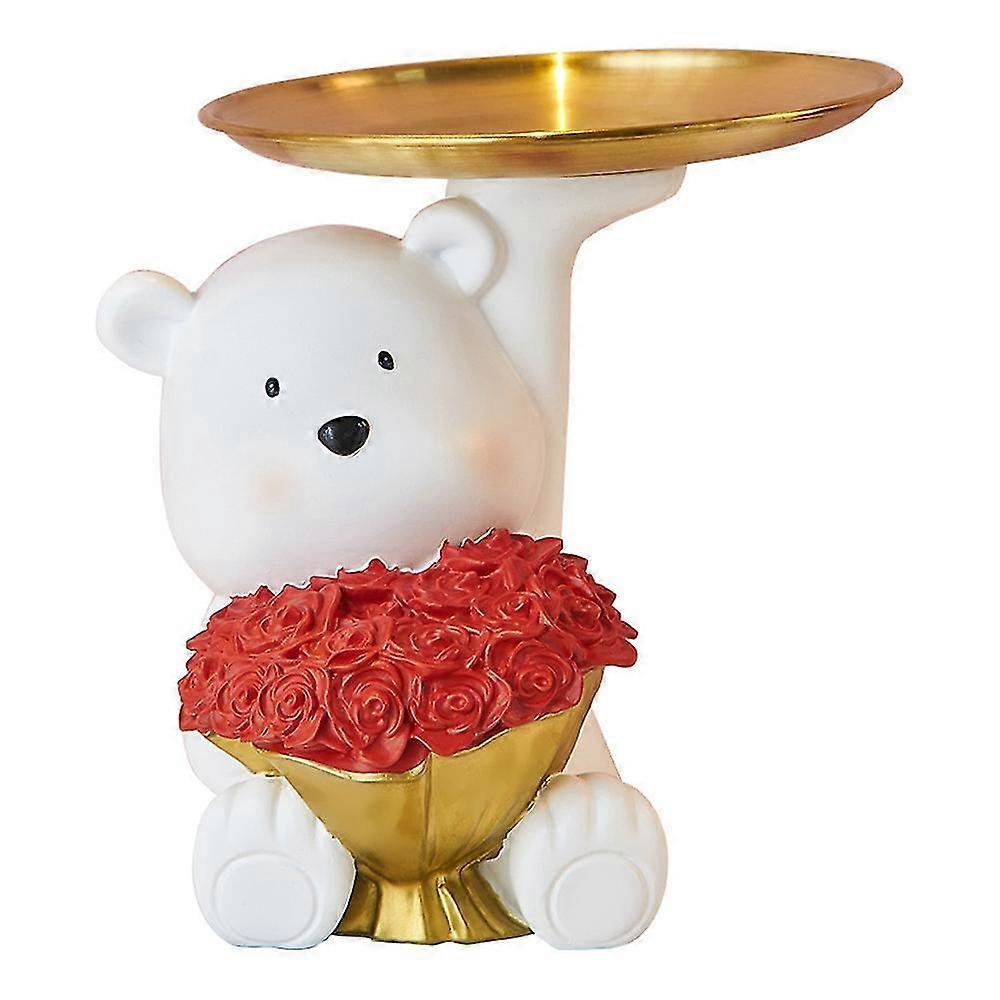 Creative White Bear Sculpture Statue Storage Tray Snacks Candy A