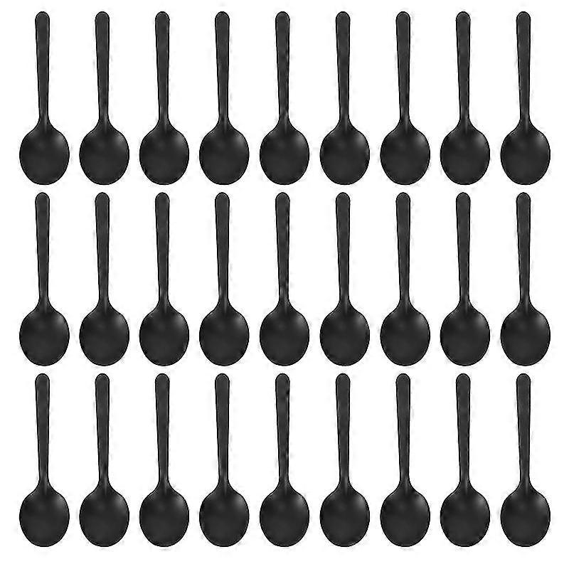100pcs Disposable Spoons Plastic Thickened Long Handle Cake Spoons Ice-Cream Desserts Spoons (Black)