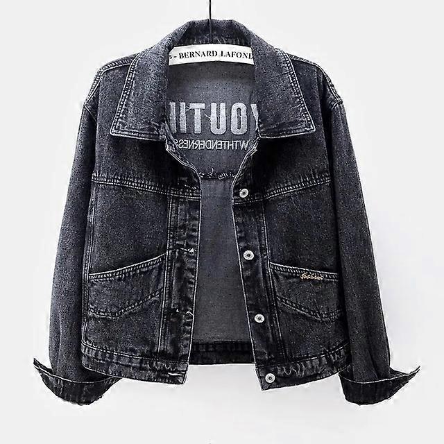 BIYABYオータムデニムショートジャケット女性用韓国風オールマッチ刺繍ジャケットカジュアルルーズソリッドカラーコート女性