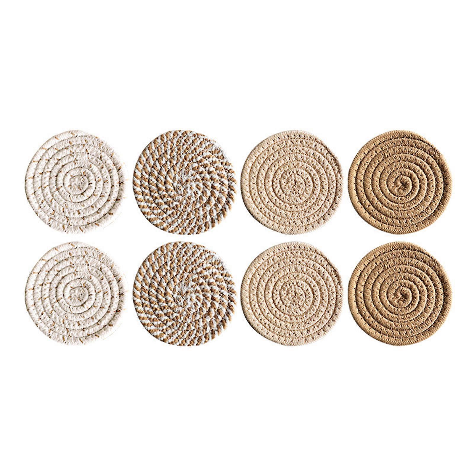 8 Pcs Heat Resistant Coasters Cotton Rope Round Kitchen Coaster Set Absorbent Dining Table Protection Pads for Home Decor