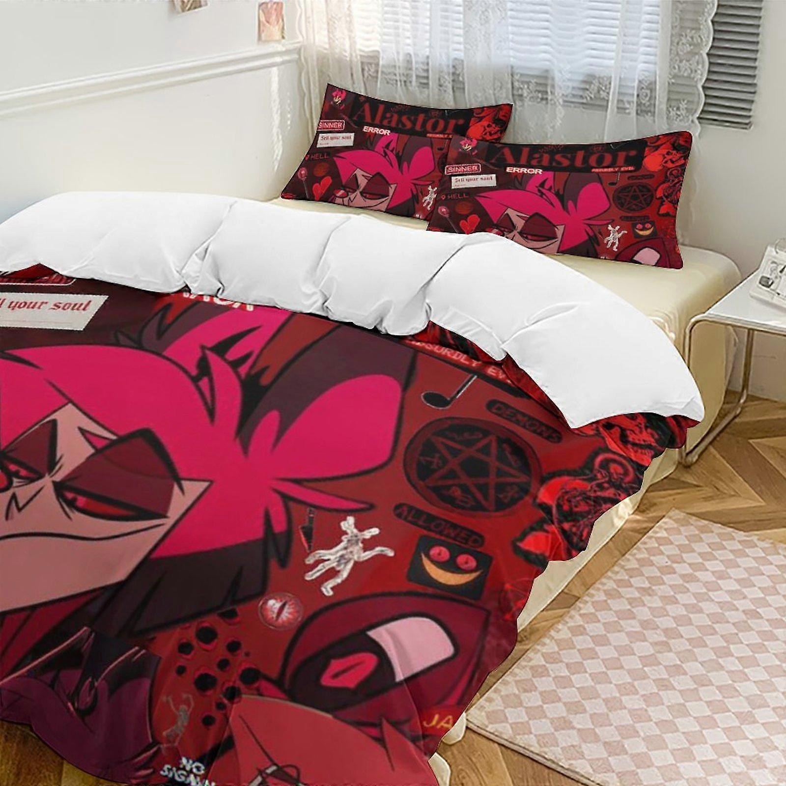 v418 Hazbin Hotel 3-Piece Twin Bed Set - Includes 1 Single Comforter And 2 Pillowcases Bedding - Fade Resistant Microfiber - Hazbin Hotel io418