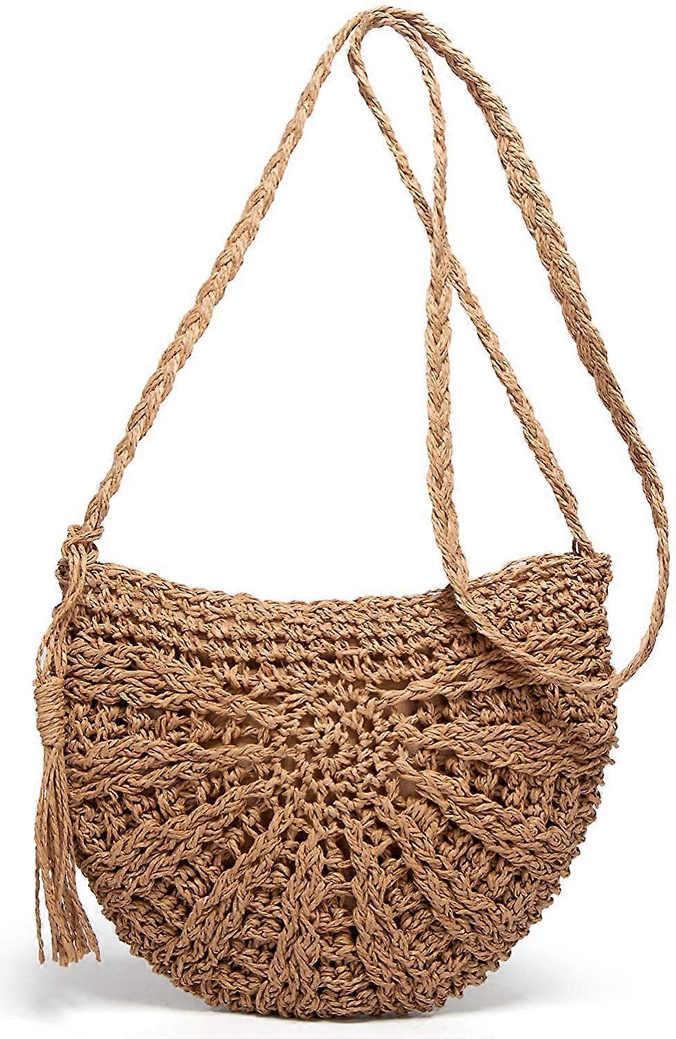 Damväskor med halm, axelrem, vävd rotting, sommar, strandväska, axelväska