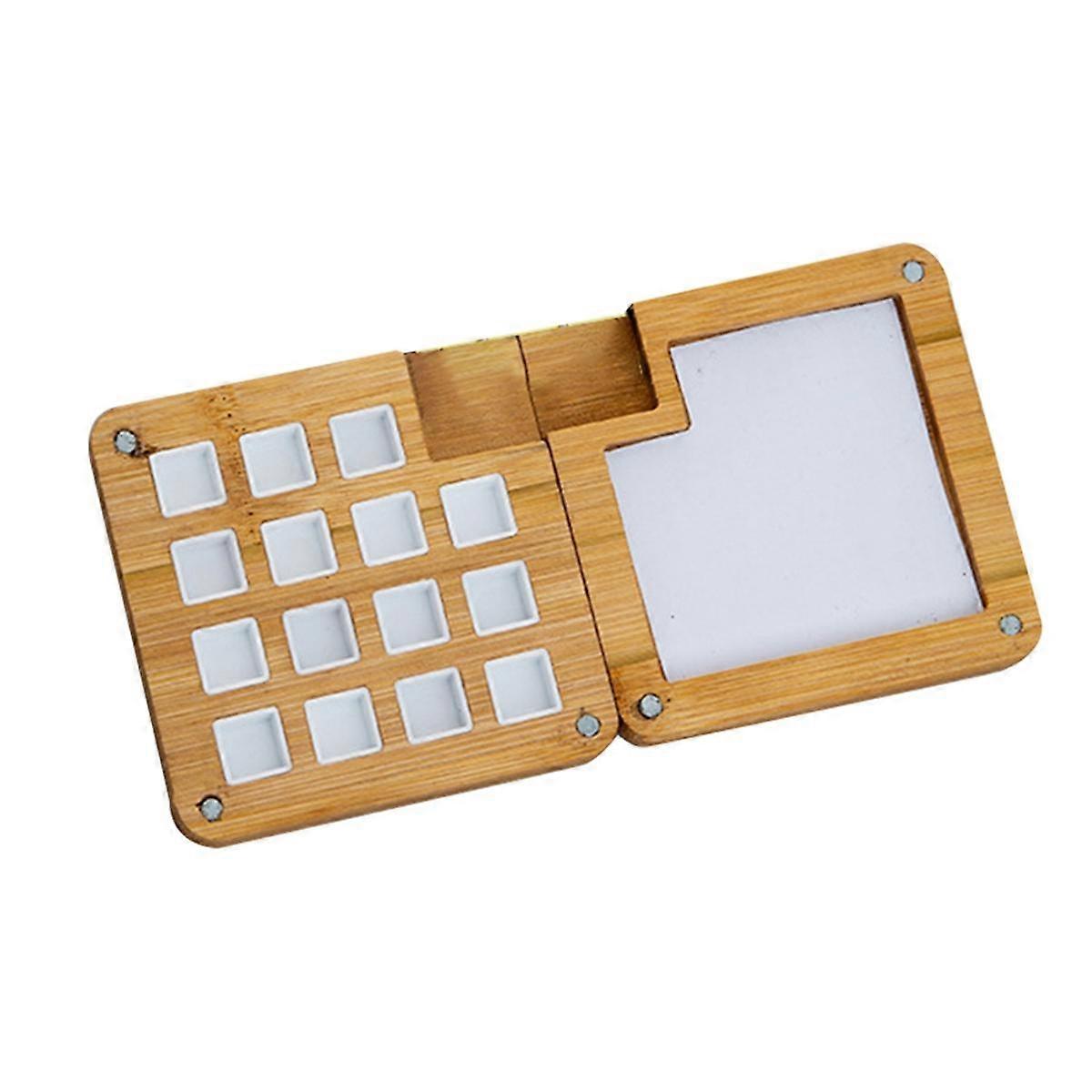 15 Color Wood Sketchbook Palette, Wooden Color Palette Box, Watercolor Palette with Clip Bamboo Col