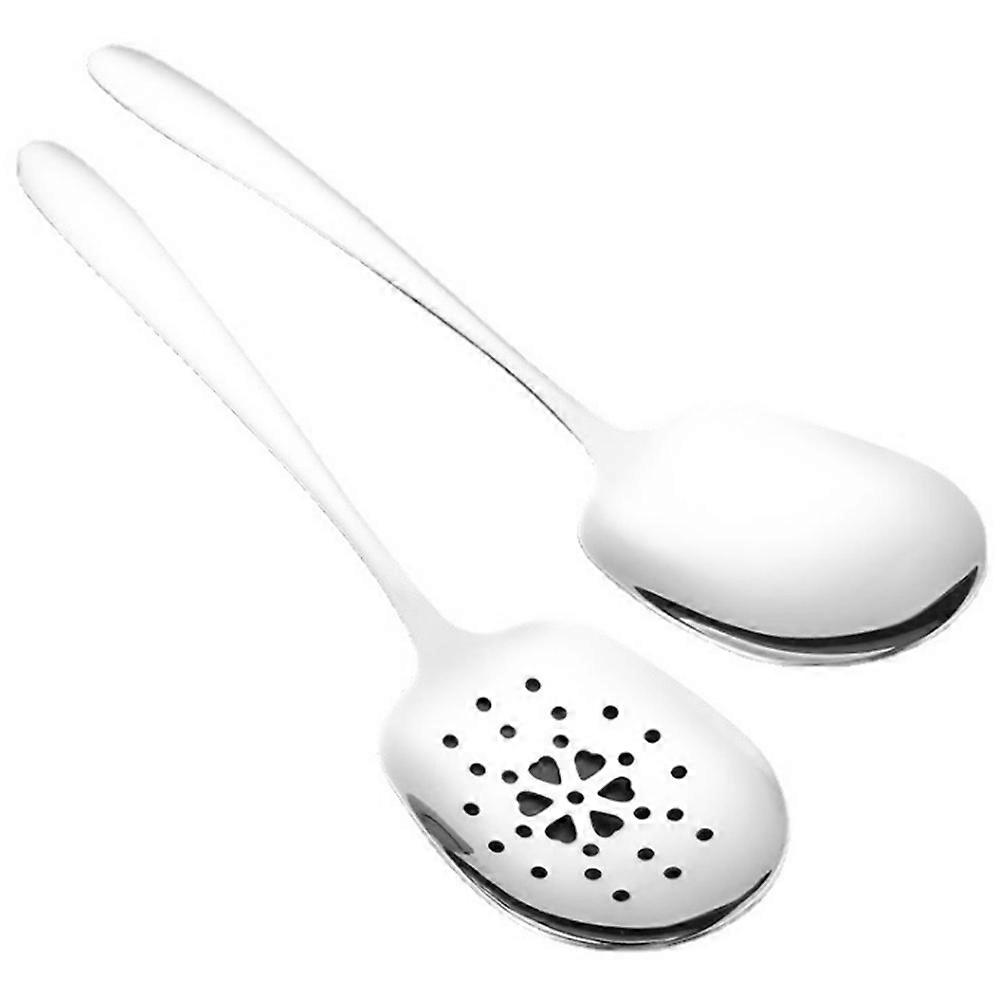 2PCS 304 Stainless Steel Tableware Spoon Colander Household Public Spoon Dish Spoon Drain Serving S
