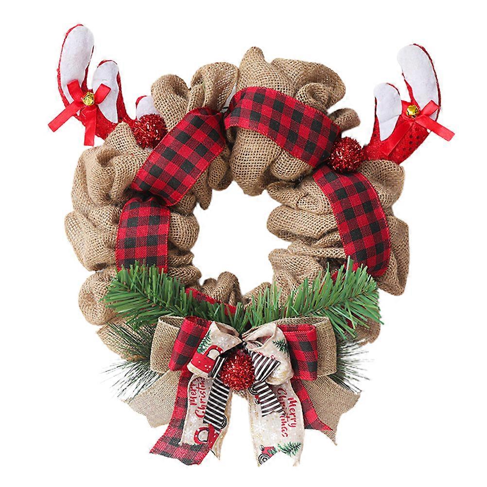 クリスマスリース人工クリスマスアントラー黄麻布ガーランドクリスマスデコレーションドアハンガー家庭用および教室用
