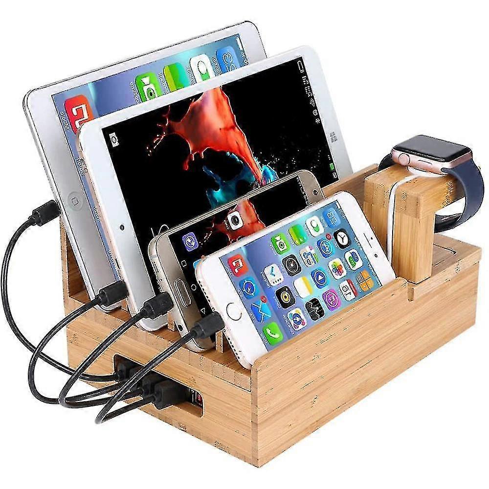 Bamboo Mobile Phone Tablet Holder Charging Station