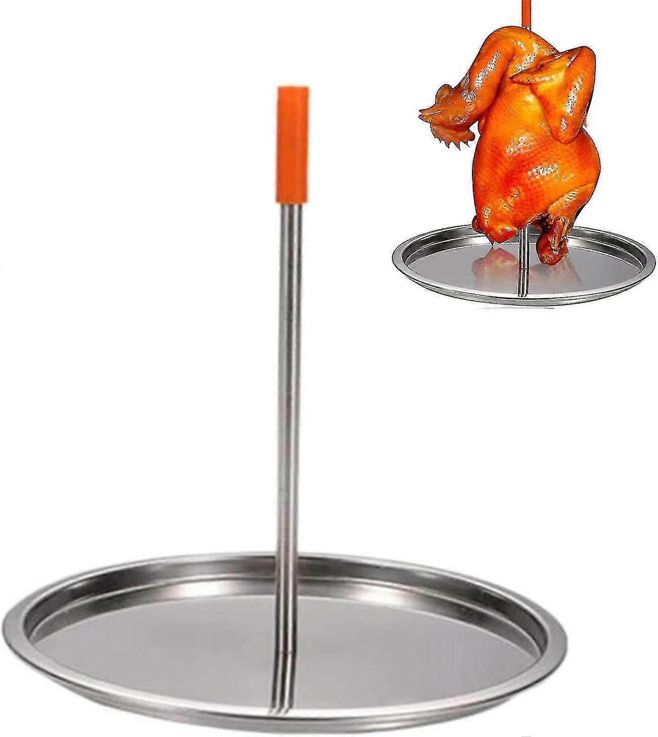 Vertical Skewer Stainless Steel Chicken Roaster Stand Barbecue Grilling Rack With Drip Tray For Steak, Chicken, Fish, Meat