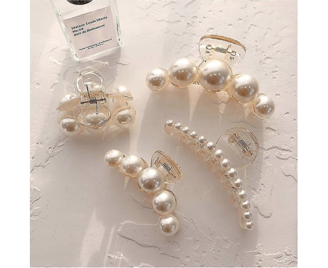 4PCS-Pearl Hair Clip-White