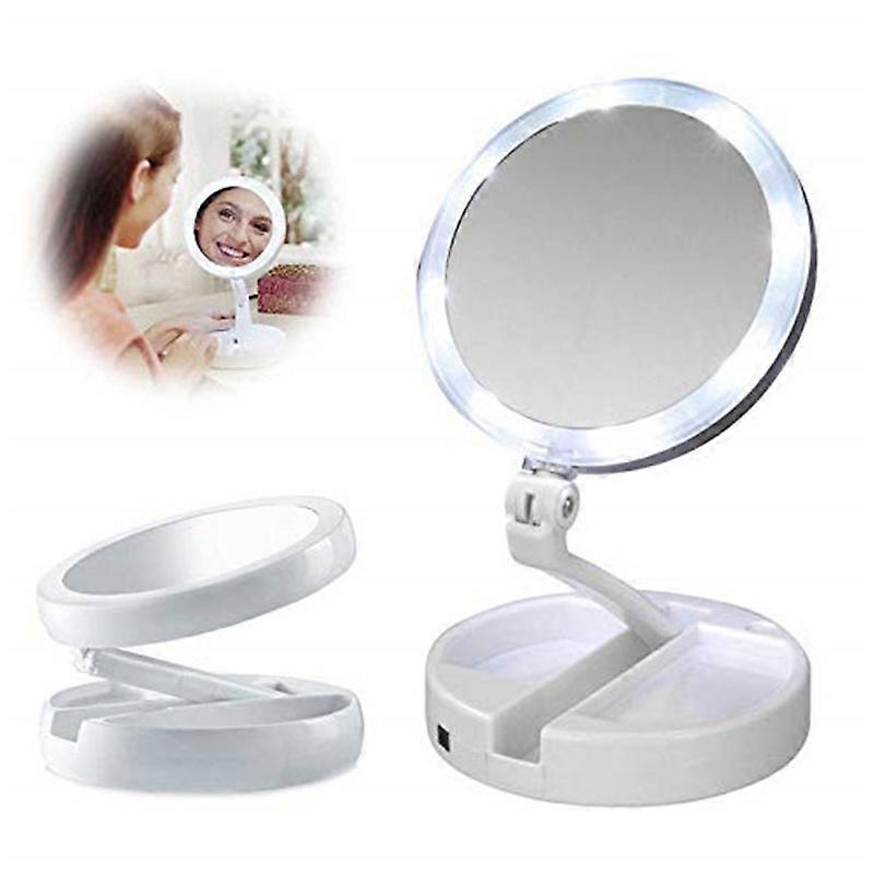 Lighted Folding Makeup Mirror, 10X/1X Magnification Double Sided Mirror, 5.9Inch LED Vanity Mirror for Travel