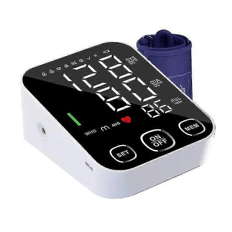 Blood Pressure Monitor Automatic Upper Arm Bp Machine With Voice Broadcast, Led Backlit Display, Organize Dock, White