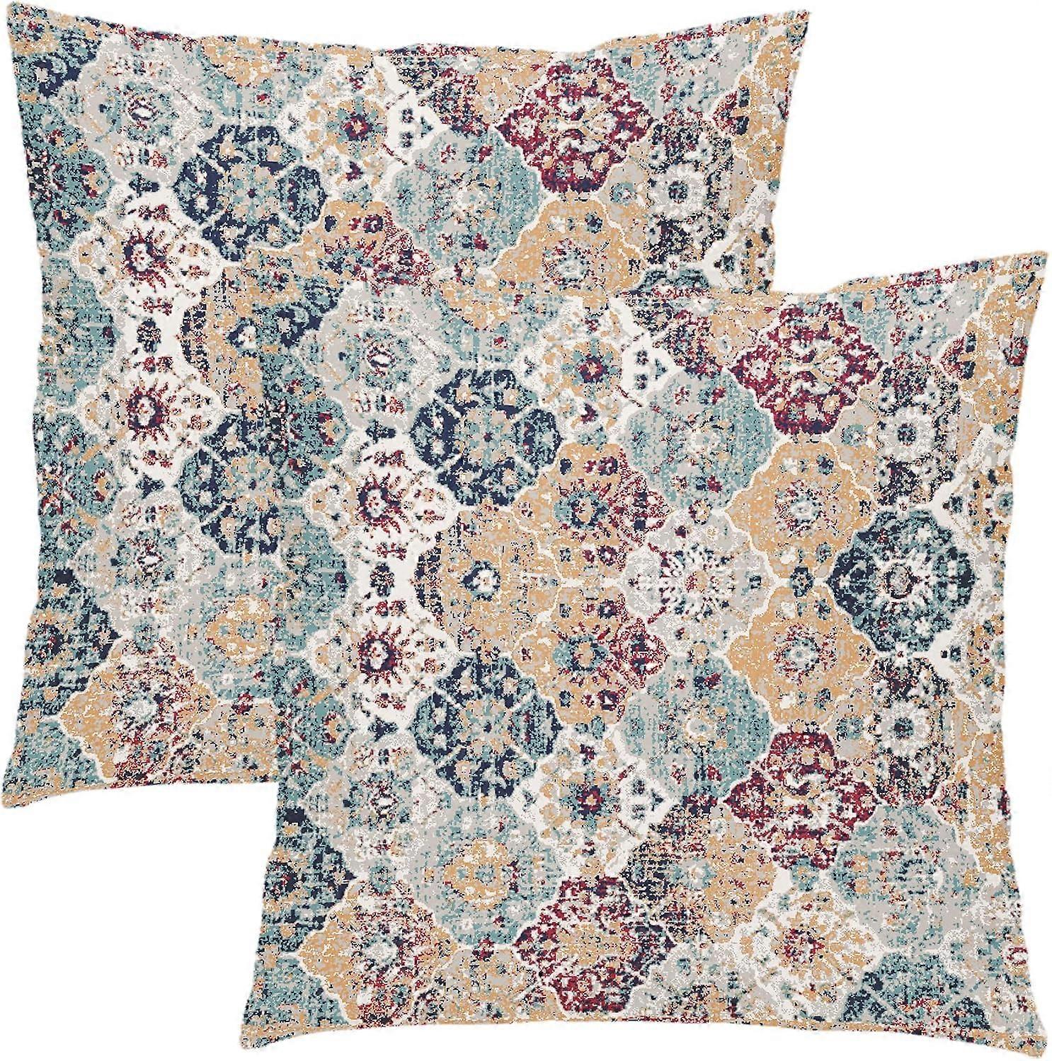 البط البري الأحمر البرتقالي الأزرق العرقي بوهو وسادة يغطي 18X18 بوصة البوهيمي السجاد خمر أريكة وسادة الحالات الصدأ المرجان رمي الوسائد مجموعة من 2 ديكور المنزل ل 