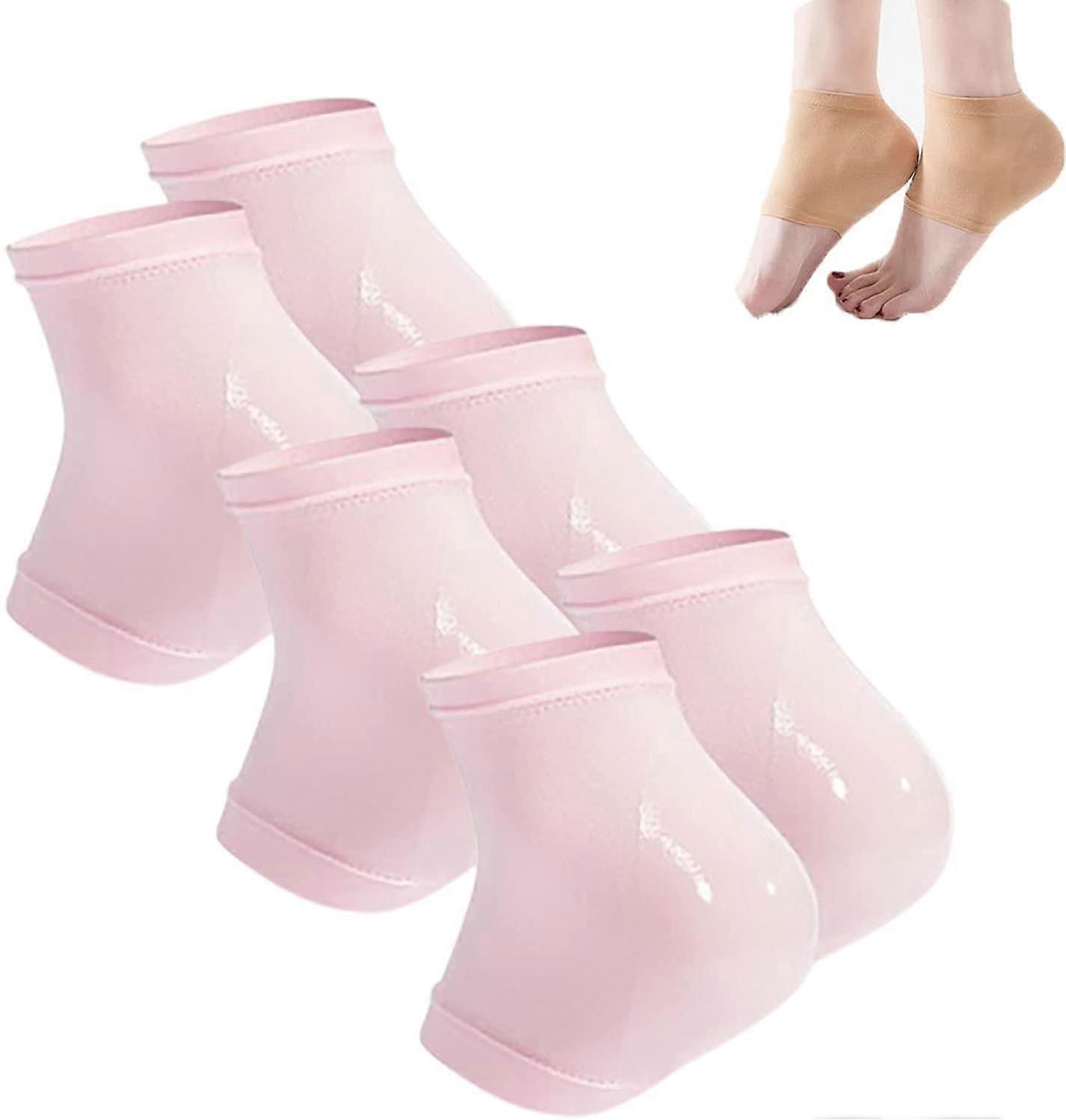 3 Pairs Soft Ventilate Gel Heel Socks, Open Toe Socks, Moisturising Cracked Heel Socks, for Dry Hard Cracked Skin Moisturizing Socks (Pink)