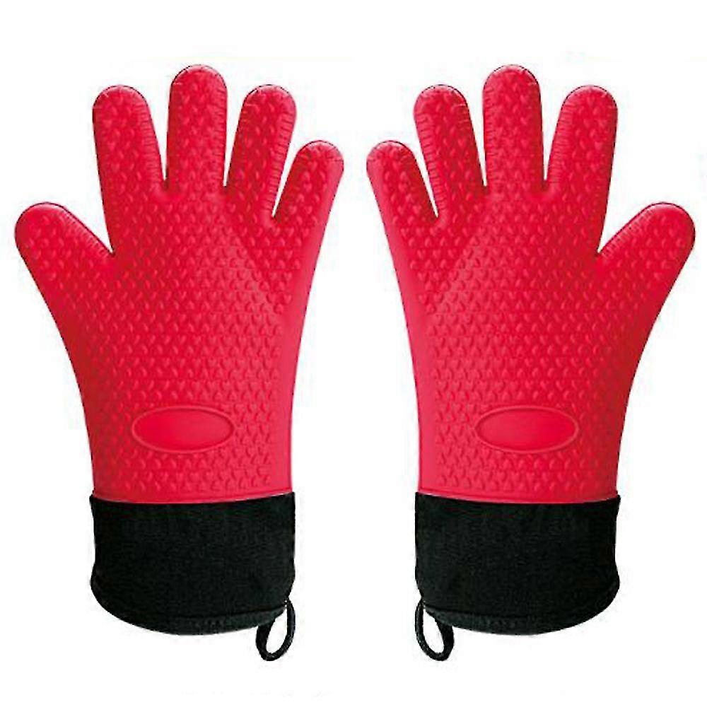 Silicone Oven Gloves Heat-resistant Grill Gloves Anti-slip Cooking Gloves With Soft Cotton Lining Up To 250 C Gloves For Grilling, Cooking, Baking -