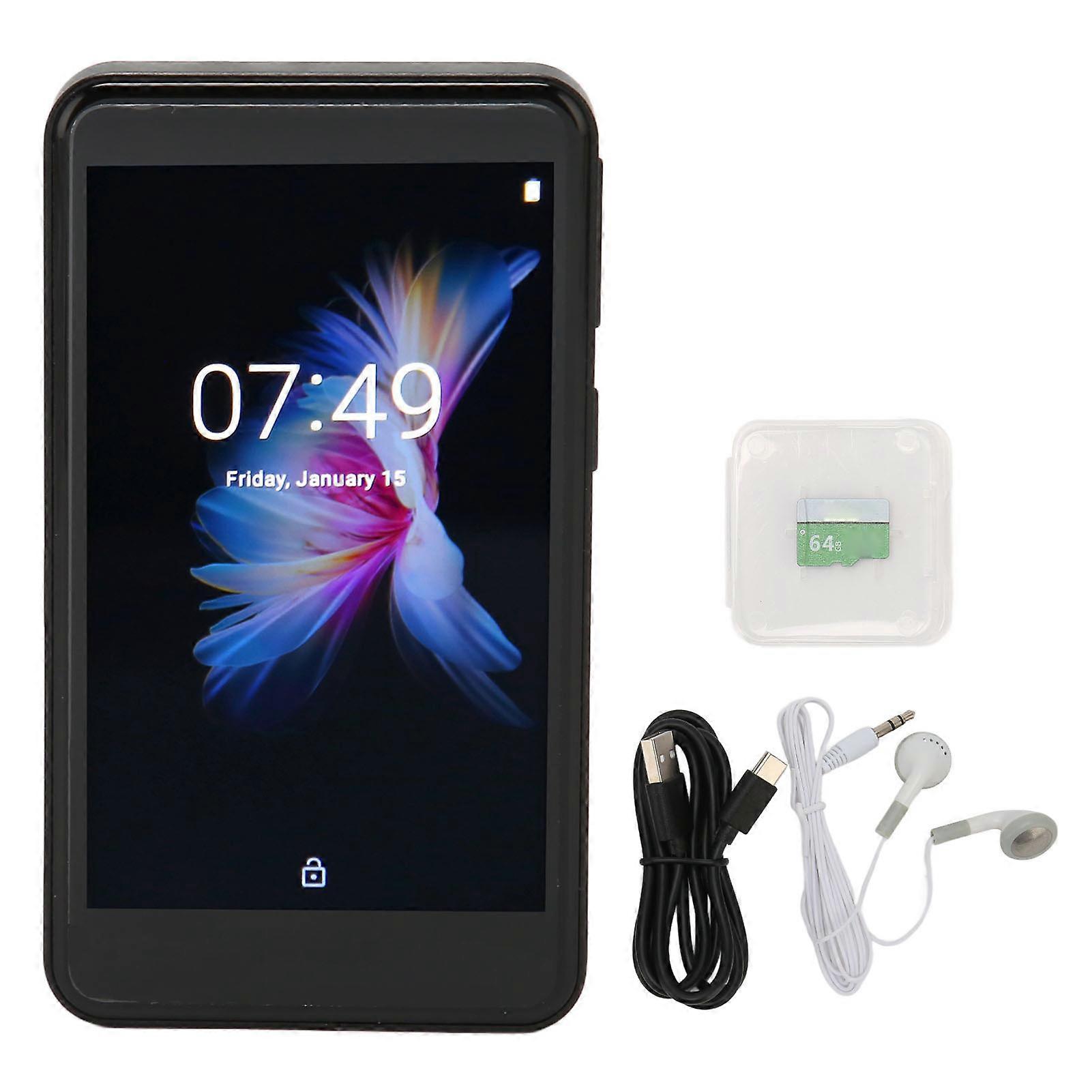 Bluetooth 5.0 MP3 Player Οθόνη αφής 3,6 ιντσών με έξυπνη ακύρωση θορύβου και ήχο χωρίς απώλειες, WiFi Music Player με κάρτα μνήμης, μαύρο 32+64GB