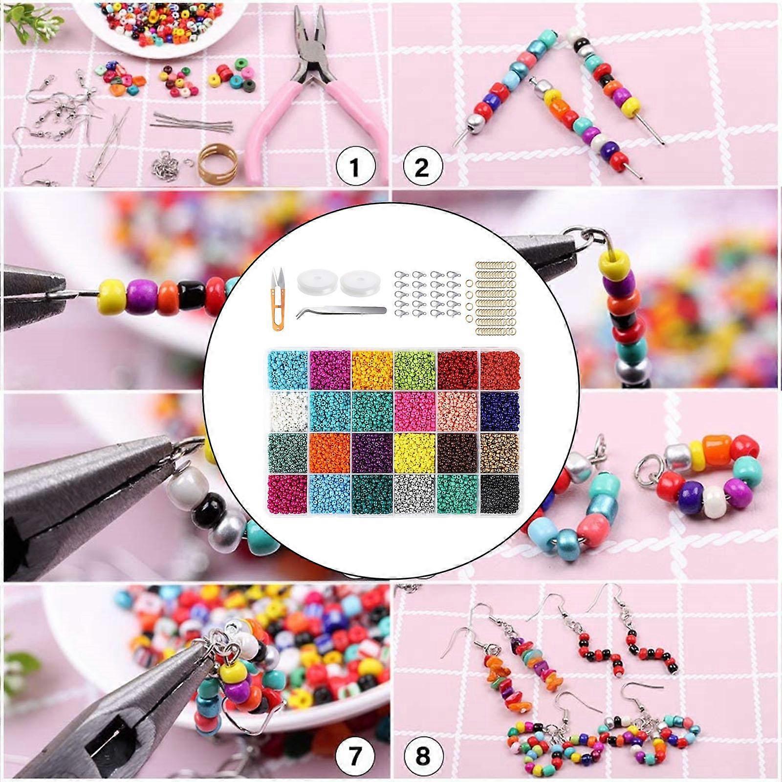 Glass Seed Beads, Small Bracelets Beads with Elastic String Cords, Scissors, and Accessories DIY Material for Bracelets Jewelry Making and Crafts - 16