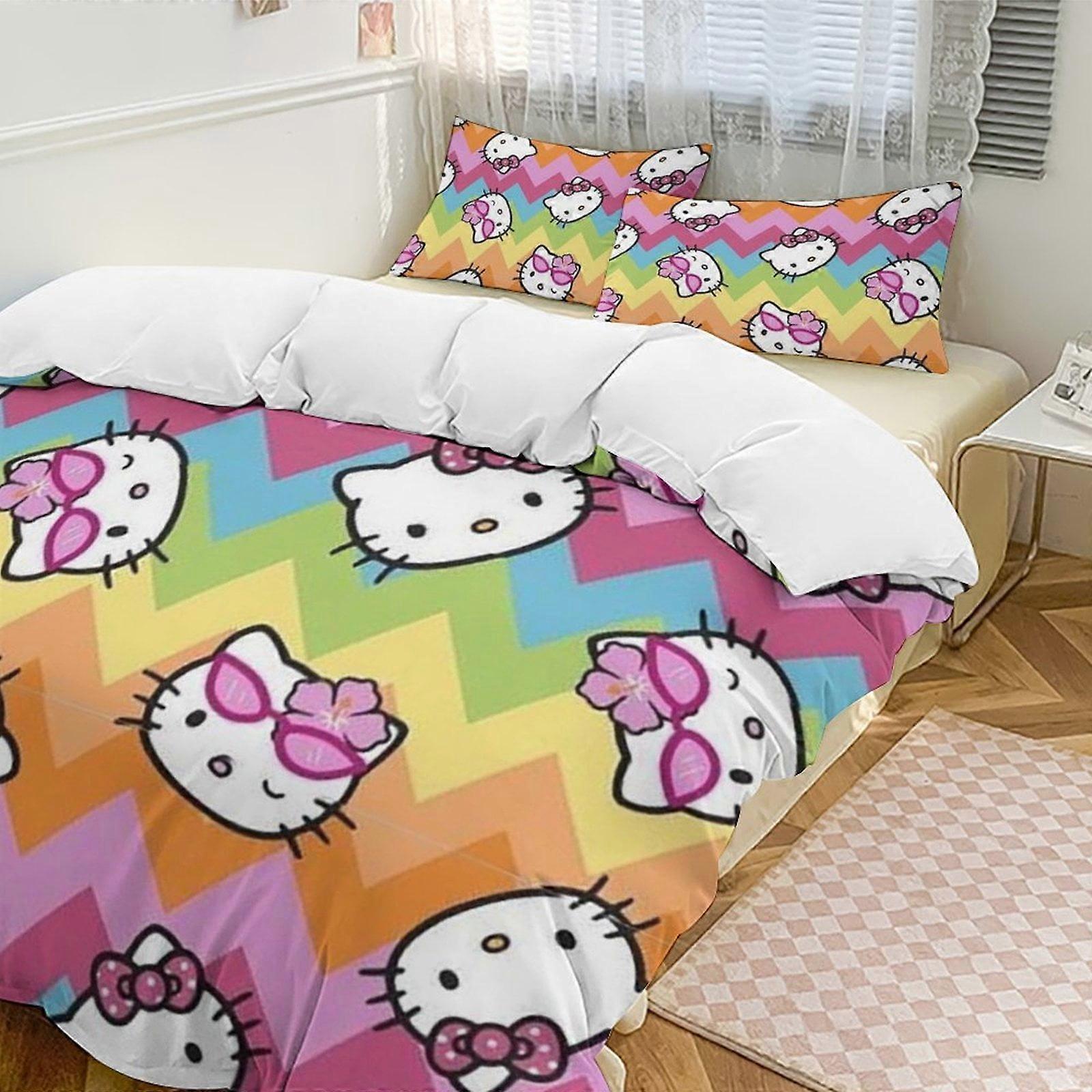 Zm376 Hello Kitty 3-Piece Twin Bed Set - Includes 1 Single Comforter And 2 Pillowcases Bedding - Fade Resistant Microfiber - Hello Kitty Lc376