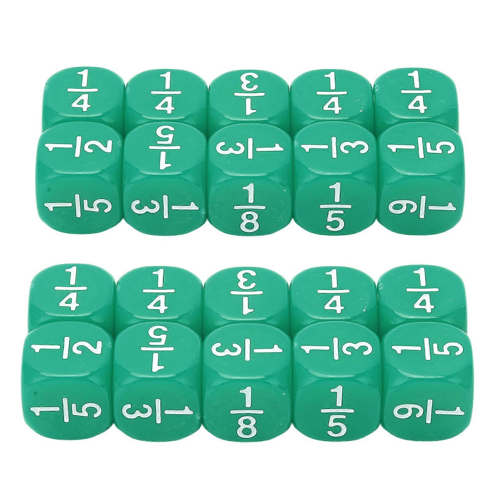 20Pcs Fraction Dice Class Set (Green),Acrylic 6 Sided Multi Faceted Table Game Accessories for Kids Math Practice