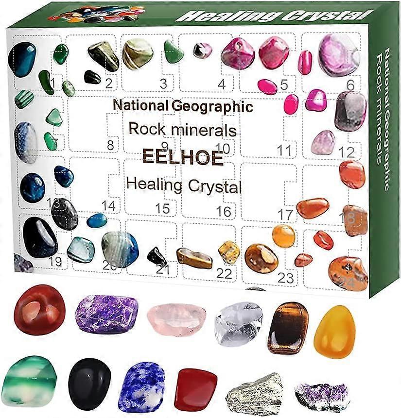 Christmas 24 Days Countdown Calendar with Gemstones, Healing Crystal Mineral Gift Box Advent Calendar 2021, Rock Mineral Fossil Dig Kit Countdown Cale