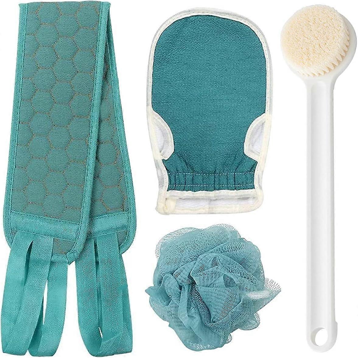 4Pcs Exfoliating Back Scratcher Shower Sponge Exfoliating Glove Set, Scrub Strap 