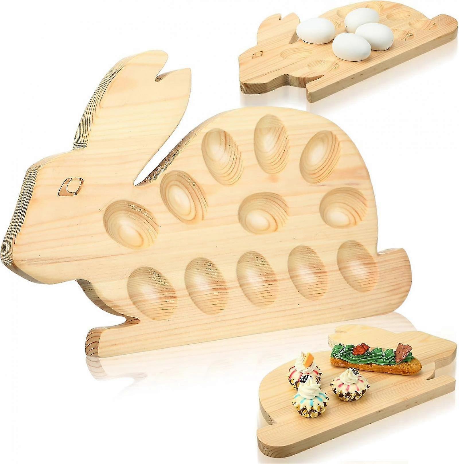 Bunny Egg HolderEaster Rabbit Egg Holder, Bunny Plate Egg Tray Deviled Egg Plate Pinewood Deviled Egg Dish for Easter Deviled Egg Carrier Tabletop Dis