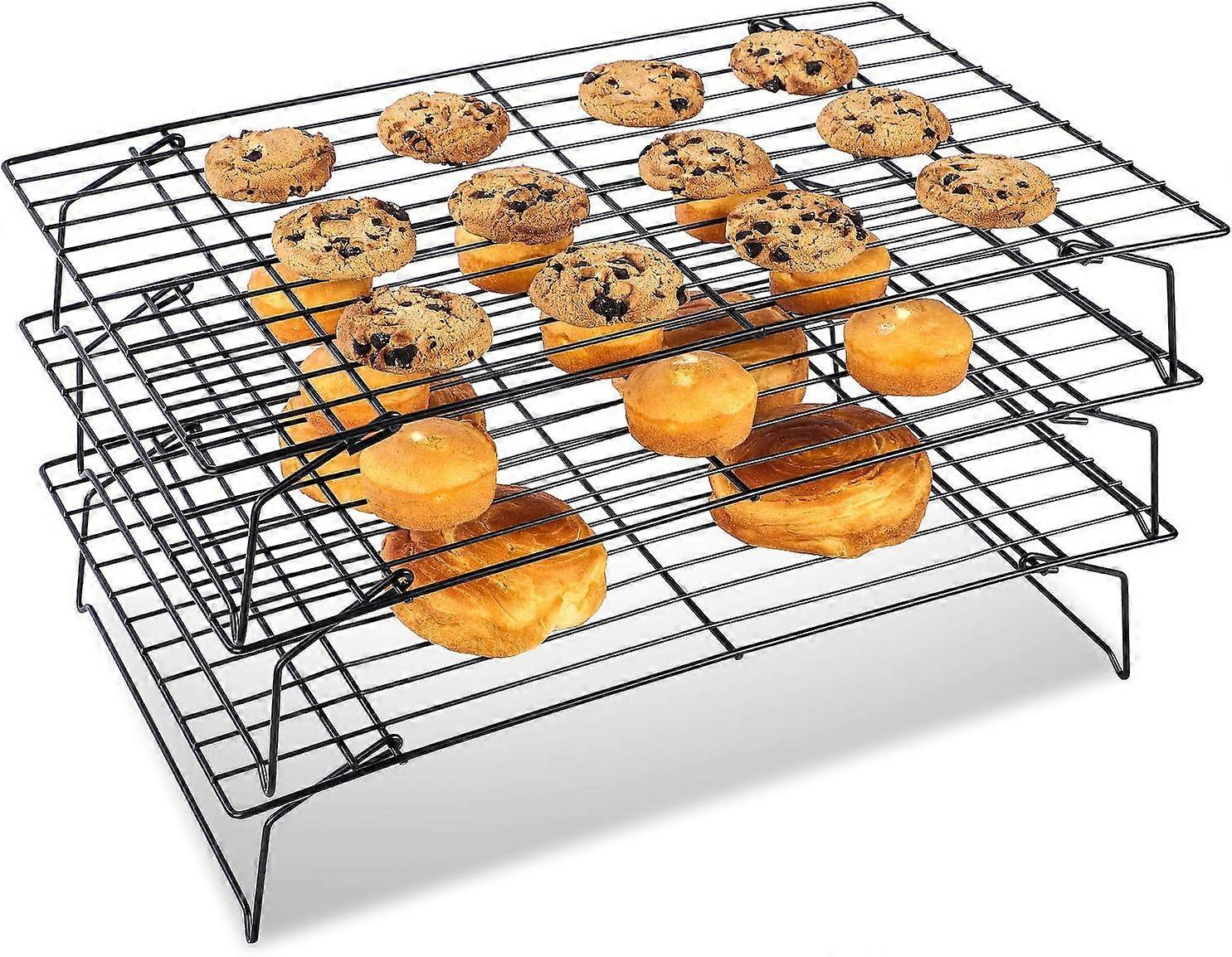 Cake Cooling Racks, 3 Stackable Baking Rack, Non-Stick Stainless Steel, 40 X 25 Cm, Suitable For Biscuits And Cake Cooling (Large)