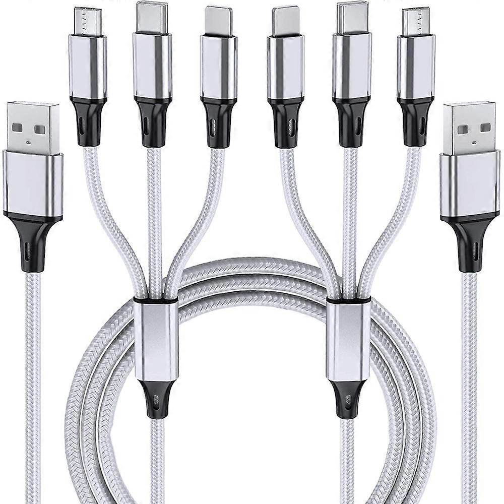 Multi Charging Cable, 2 Pack Multi Phone Charger Cable Braided Universal 3 in 1 Charging Cord Extra Long Multiple USB Cable with USB C, Micro USB Port