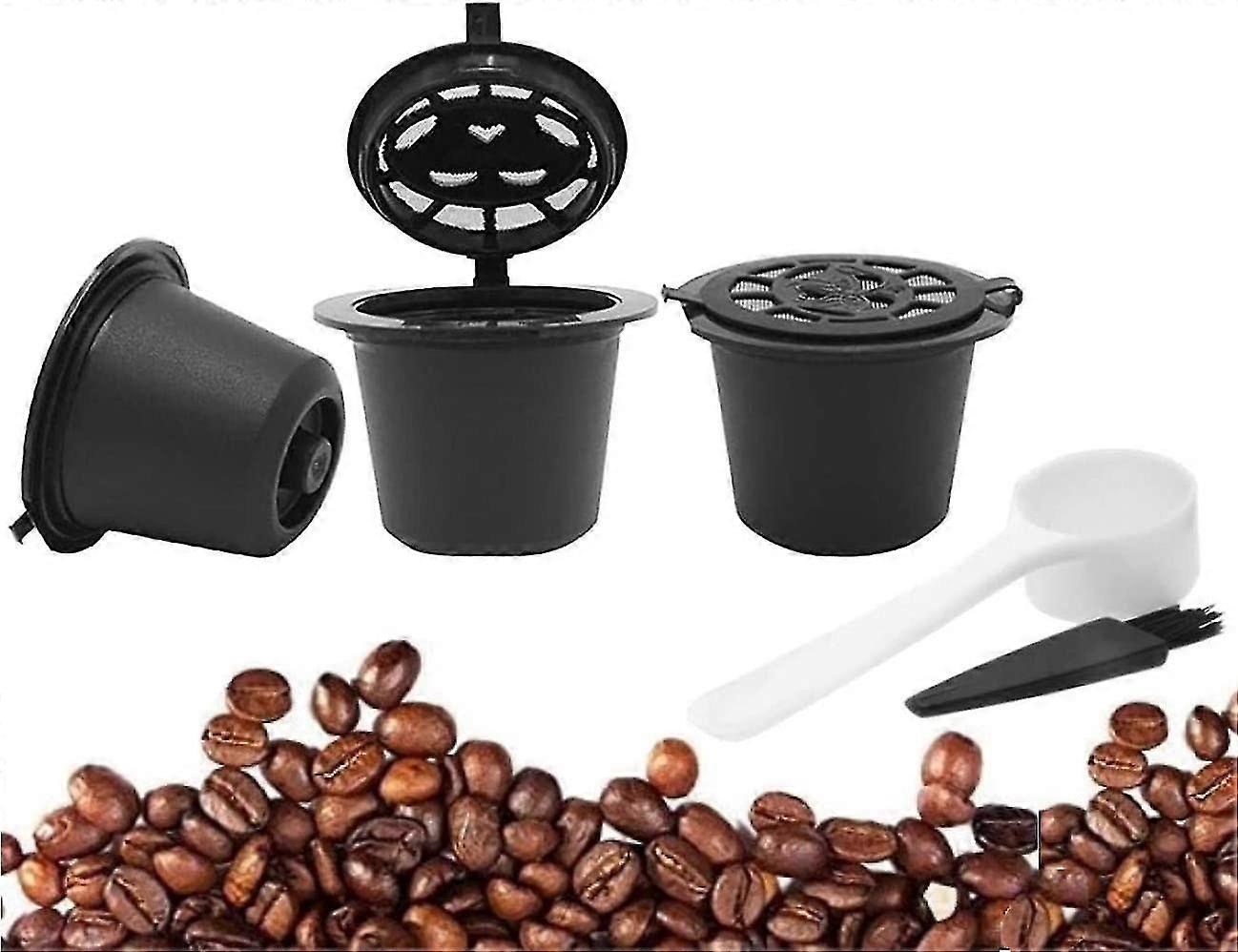 Reusable And Refillable Coffee Capsule Set With Plastic Spoon And Brush(black)(3pcs)