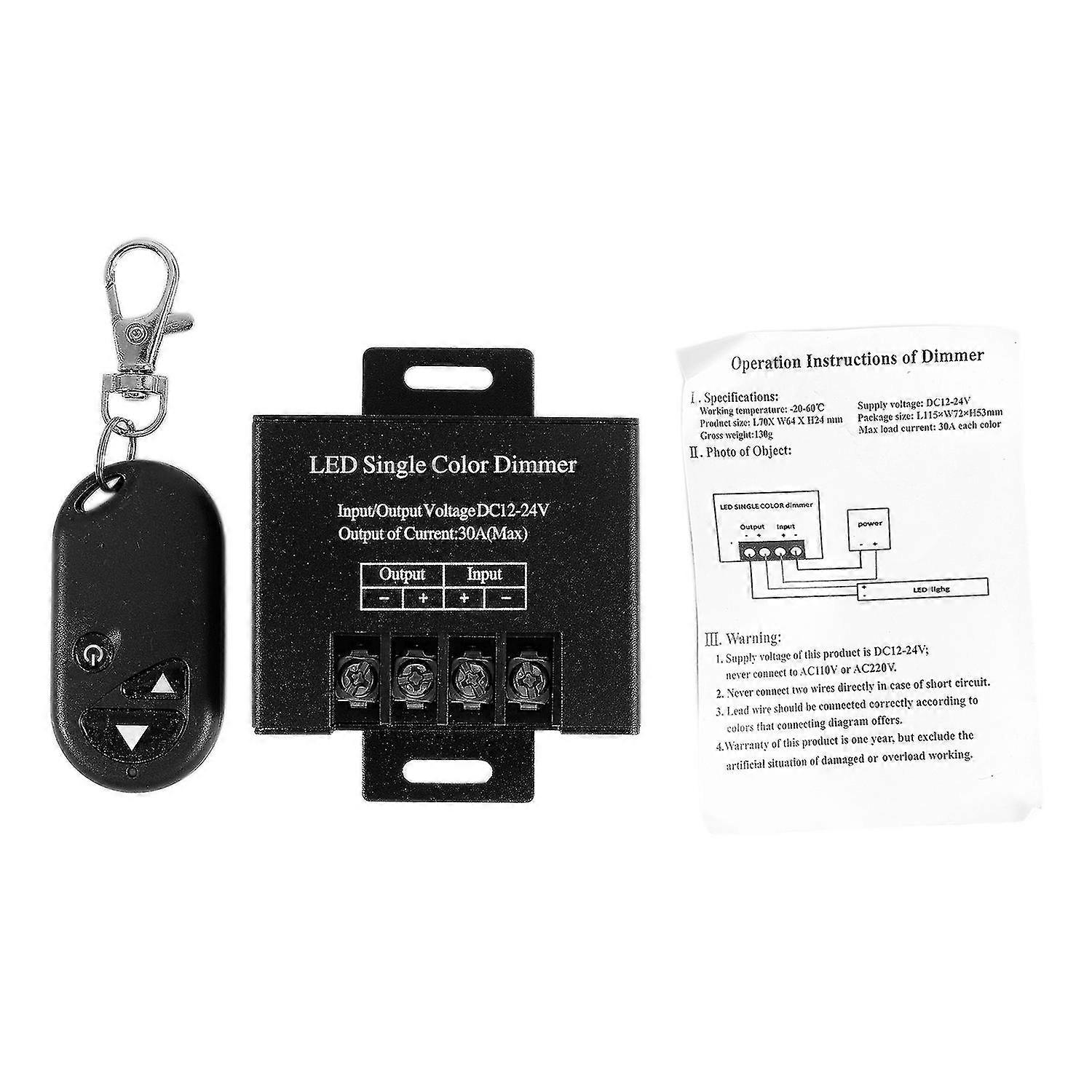 30a Single Channel Led Dimmer Controller With 3 Key Wireless Rf Remote Control For Single Color 5050 3528 Led Striplight