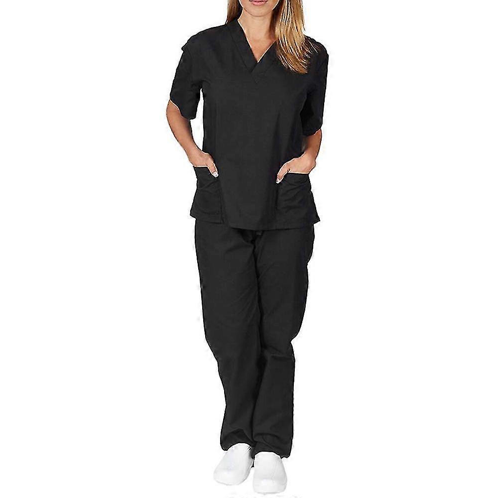 Unisex Hospital Medical Scrub Top Pants Uniform 2 Pcs Set Nurse Dentist Suit Outfits