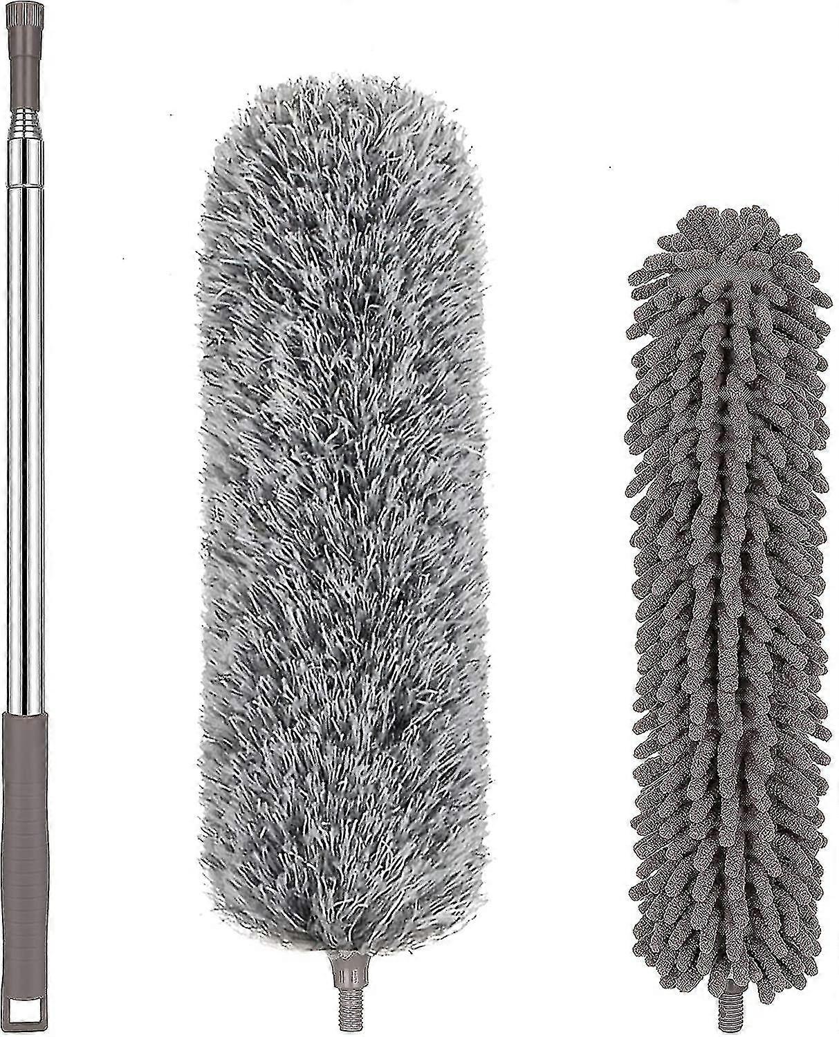 Microfiber Duster With Extension (30-100 Inch) Retractable Duster For Tall Ceiling Fan, Washable And Flexible Long Spider Web Duster For Cleaning High