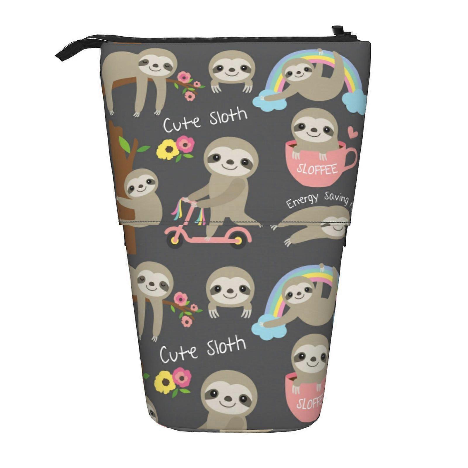 Cute Sloth Pattern Pencil Case Stand Up Pencil Bag Telescopic Pencil Case With Zipper Portable Makeup Bag
