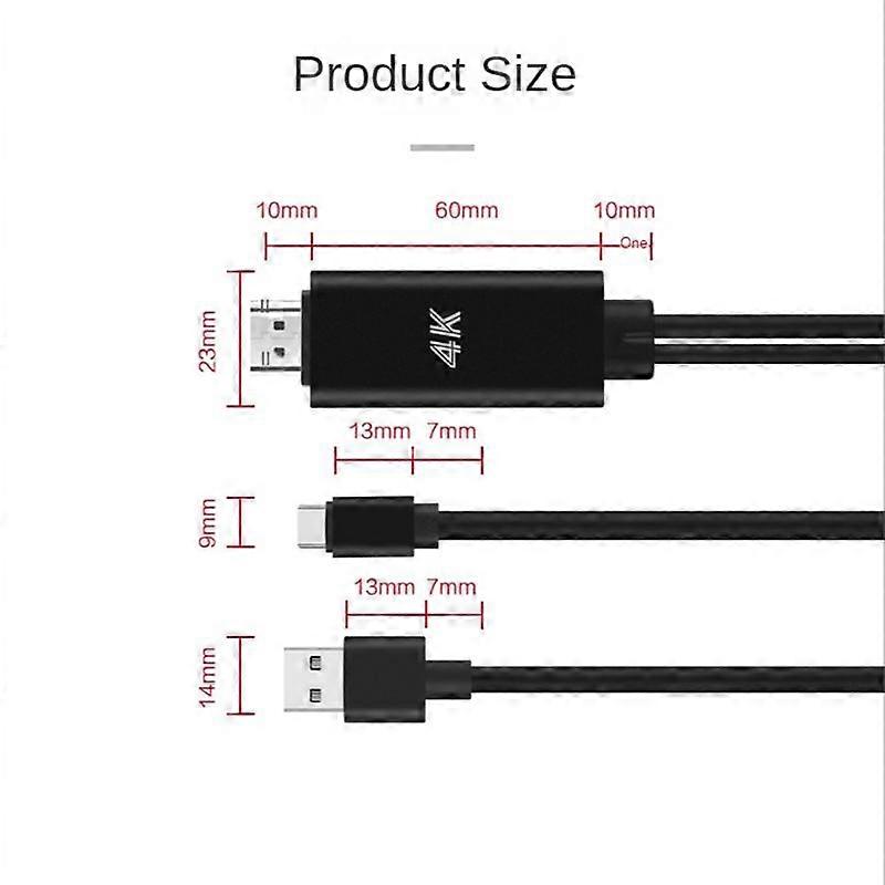 2 in 1 USB C 3.1 Type-C to -Compatible 4K 30Hz Adapter Cable with USB Power for Phone Connected to
