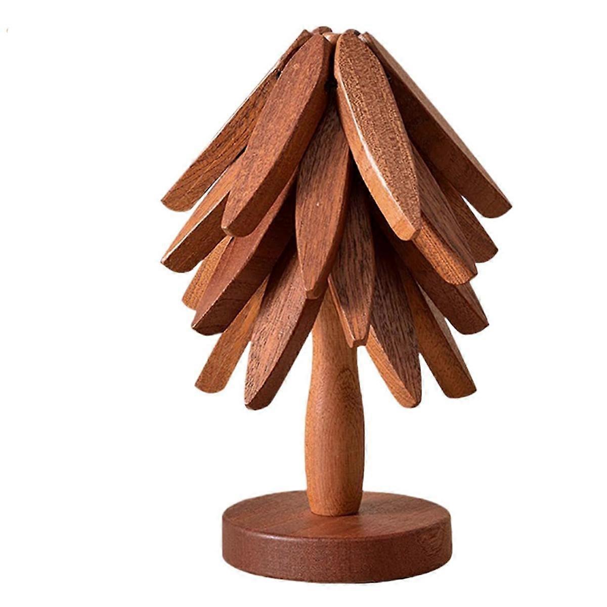 Wooden Trivets for Hot Dishes,Tree Shape Trivet Set,4 Wooden Trivets + 1 Stand Stored for Teapot Ho