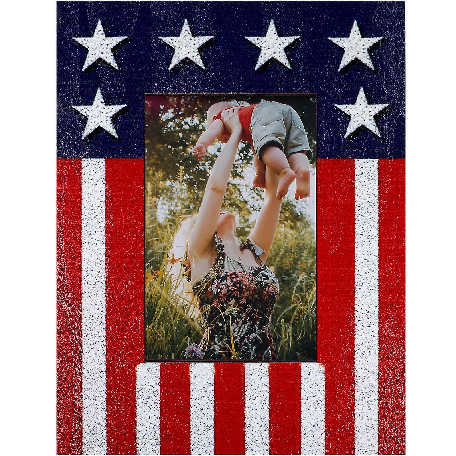 Picture Frame Independence Day Style Stars Stripes Wooden Photo Frame Rustic Picture Display Holder Home Decoration