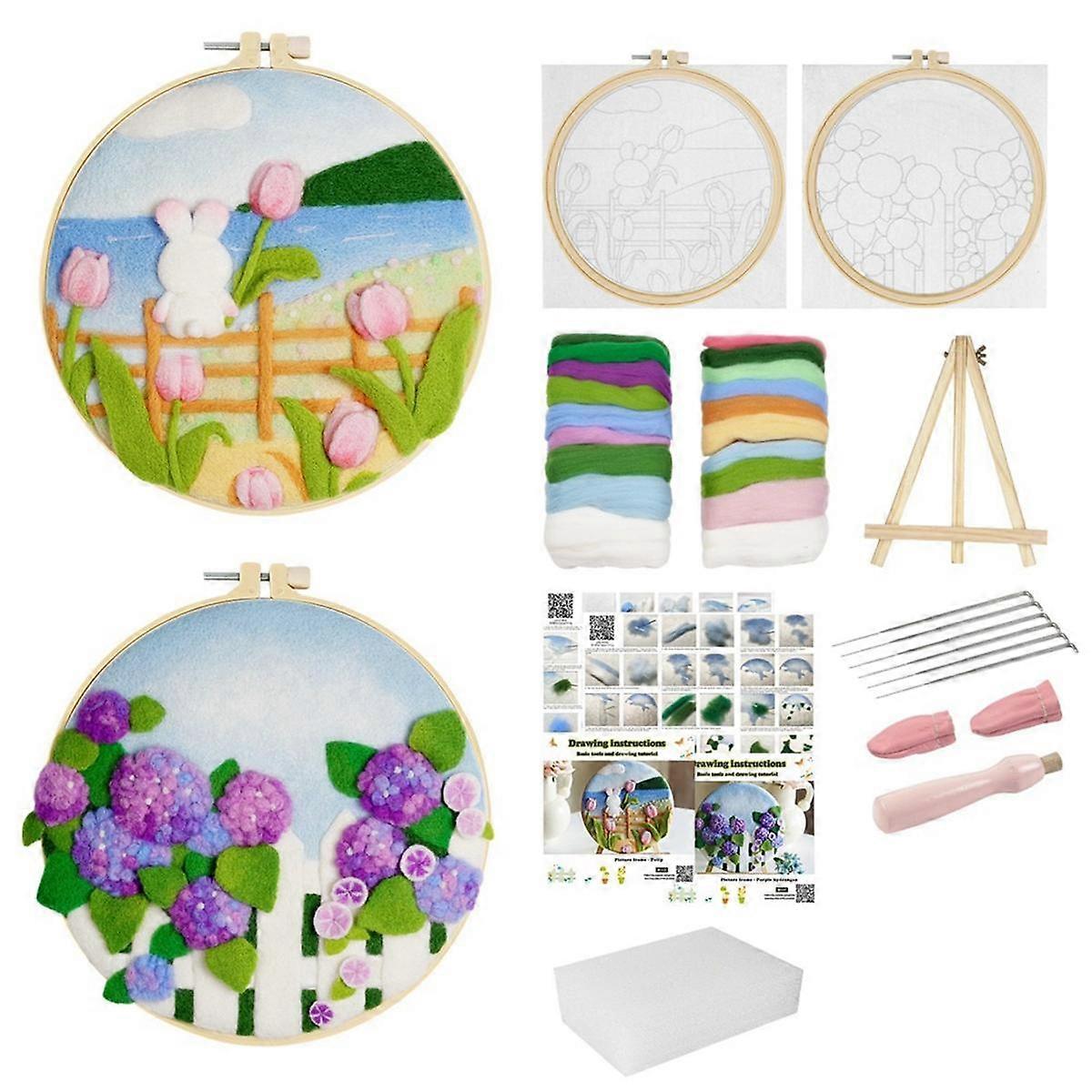 Needle Felt Set,Needle Felt Supplies for Beginners,With Felt Needle,Picture Frame Foam Pad,Felt Cloth and Instructions