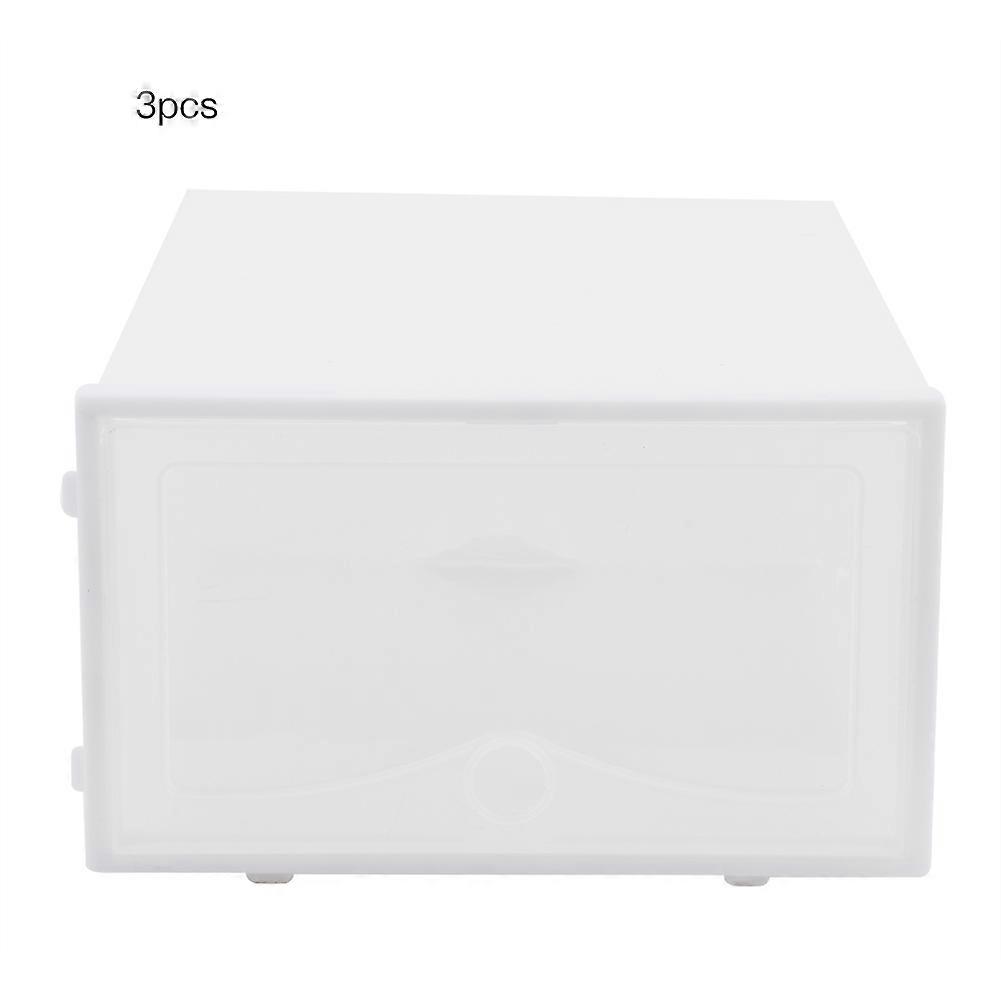 3Pcs Thickened Transparent Lid Shoes Box Home Stackable Shoe Storage Organizer (White)