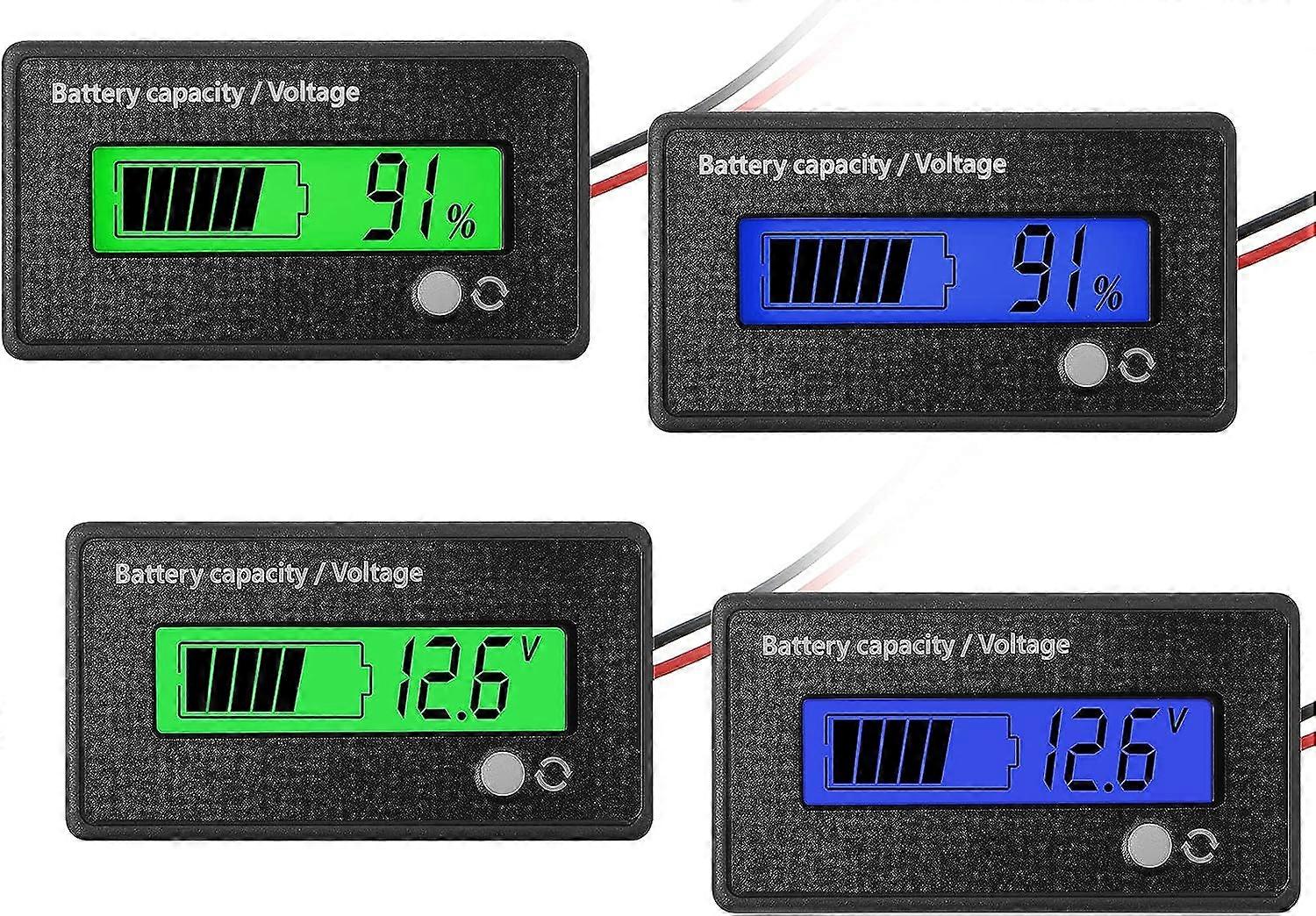 4Pcs DC 12V 24V 36V 48V 72V Battery Meter with Alarm, Battery Capacity Voltage Indicator Monitors Lead-Acid Battery Gauge and Indicator