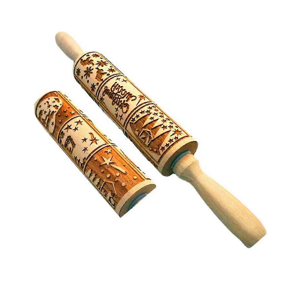 Christmas Pattern Wooden Embossed Rolling Pin,9 Different Scenes,european Rolling Pin For Baking Em