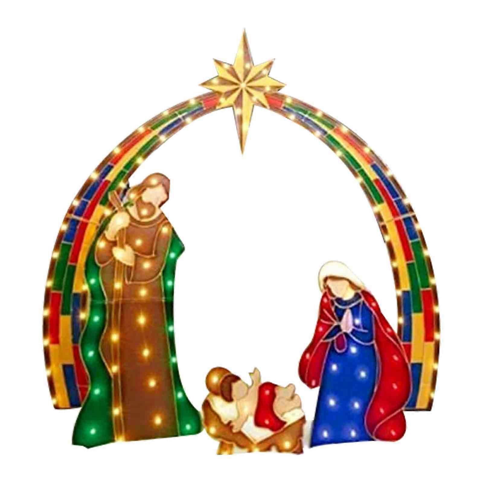 照明付きの屋外キリスト降誕シーン - 家族の庭の装飾